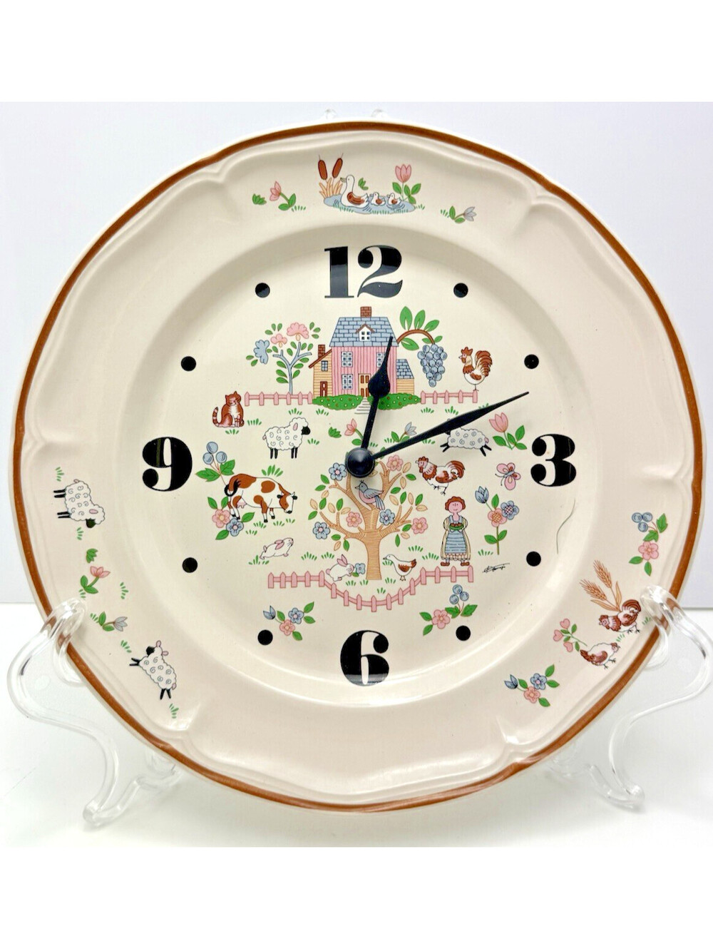 Vtg Country Home Heartland Farm Clock Wall Plate Kitchen Decor 10.5" WORKS!